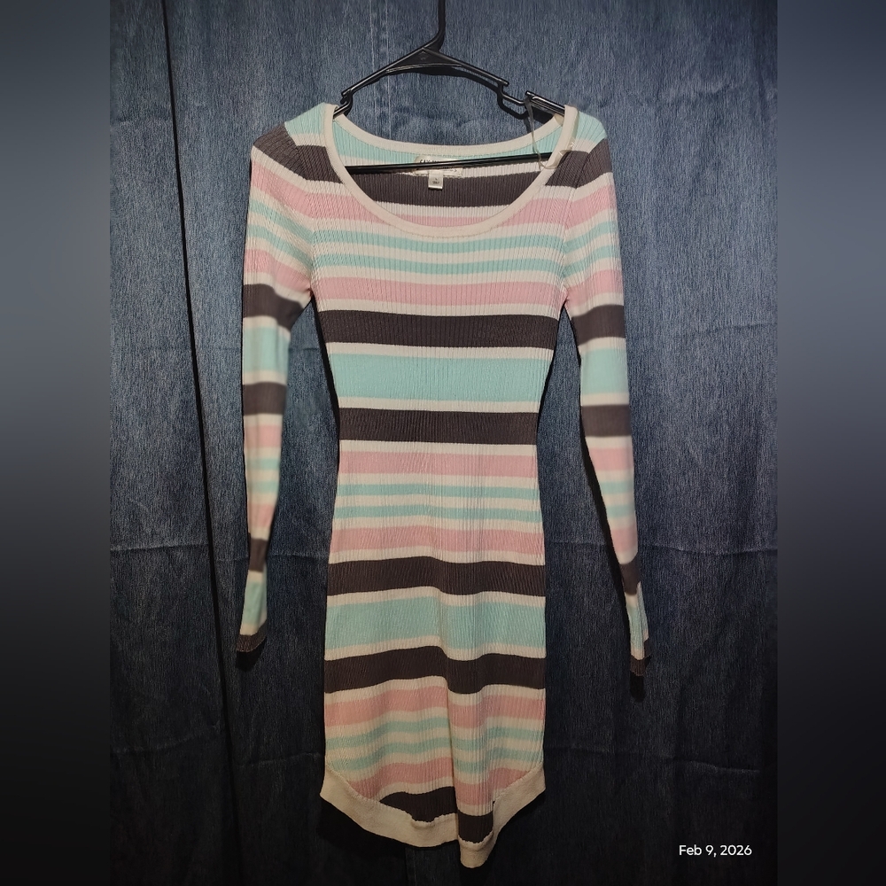Vintage Say What? Multicolor Striped Long Sleeve Y2K Dress
